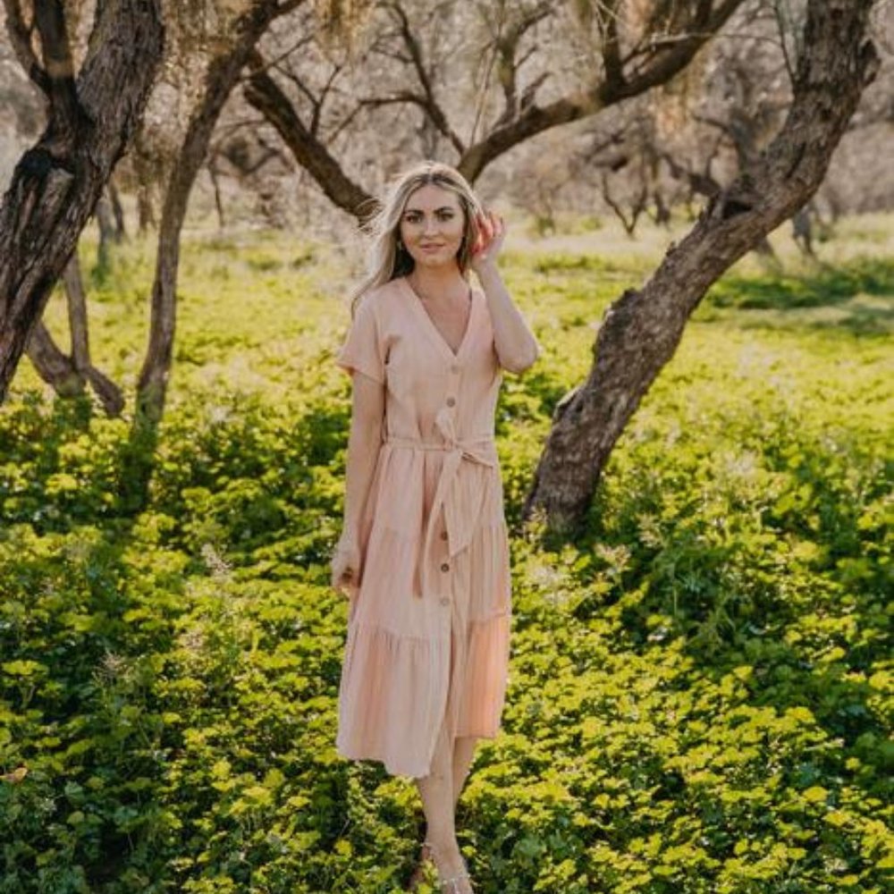 Wren and Ivory peach tie and button down dress size small